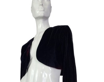 Vintage Jessica McClintock 90s Velvet Burgundy Black Cropped Blazer Small - Medium