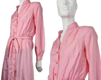 Vintage Schrader Sport  Pink and White Gingham Dress with waist tie  Small