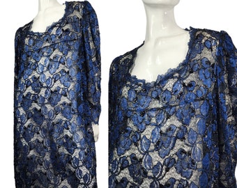 Vintage Y2K vestido de cuentas de encaje azul L/XL