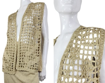 Set di gilet con gonna metallizzata oro vintage anni '70 S/M