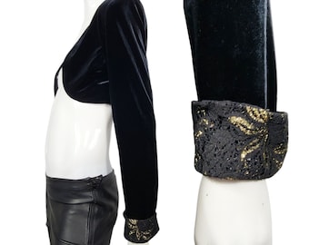 Vintage Black Velvet Bolero Blazer with Gold trim cuffs