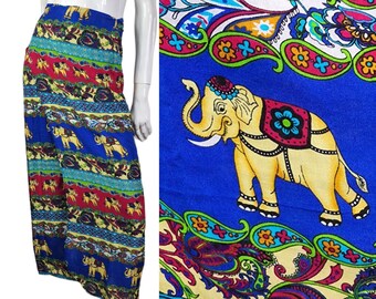 Vintage 90s Wrap Boho Elephant Long Skirt S/M