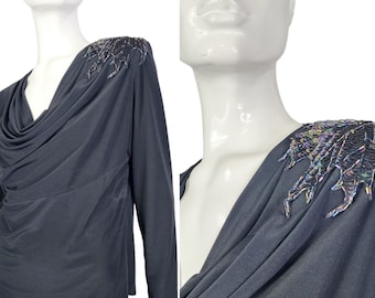 Bluzka Vintage 80s 90s Black z cekinowym detalem, rozmiar M