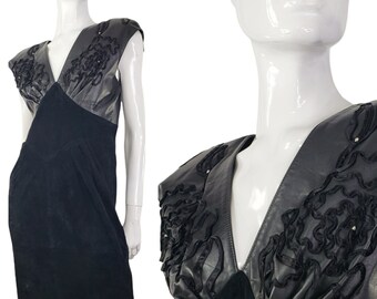 Vintage Black Leather Suede Dress Small