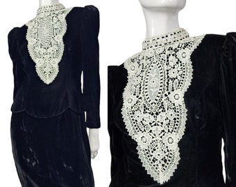 Vintage 70s Jessica McClintock Gunne Sax Black Velvet Dress