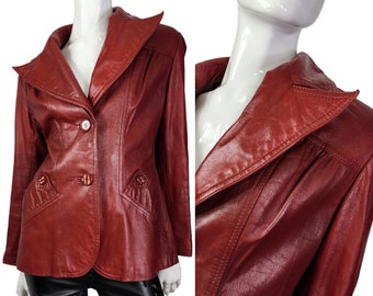 Vintage 70s Split End Brand Burgundy Leather Jacket Medium