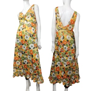 Vintage 70s Nylon Semi Sheer Floral Dress Small
