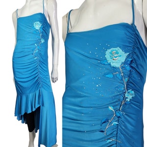 Vintage Turquoise Blue Stretchy Embroidered Dress M