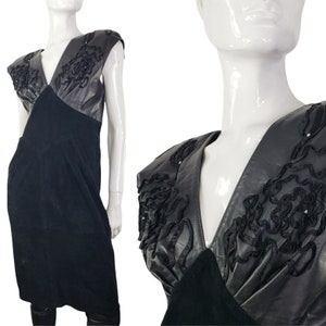 Vintage Black Leather Suede Dress Small