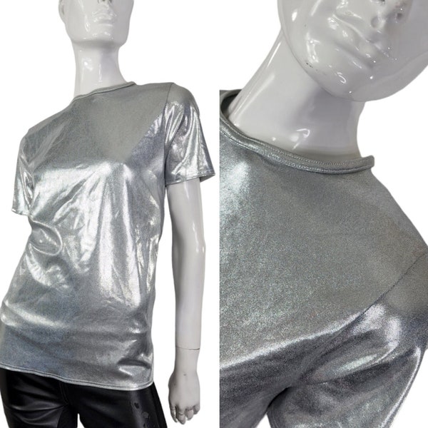 VintageWeissman  Silver Rubbery Nylon Stretchy Shirt L