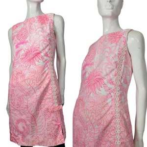 Vintage Pink Sleeveless Floral Dress Small