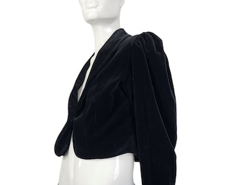 Vintage Laura Ashley Black Velvet Cropped Blazer Small