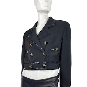Vintage GANTOS Black Sequin Gold Buttons Blazer Medium