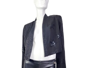 Vintage Marc D'Arcy Black Wool Beaded Star Blazer S