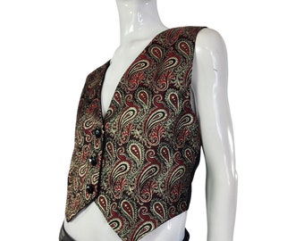 Vintage Burgundy and Gold Paisley Vest Medium