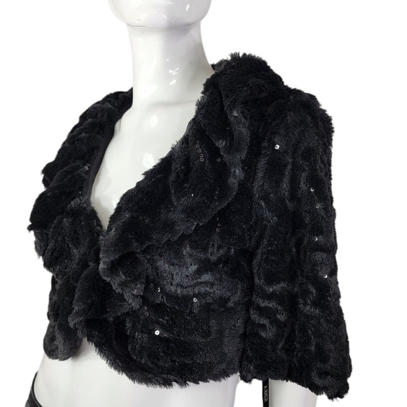 Y2K Black Silk and Lace Sequined Jacket (S)