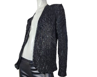Vintage Black Beaded Blazer Jacket Small