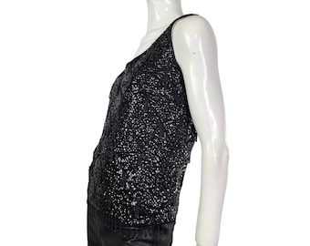 Vintage 60S Black Wool Beaded Top S/M