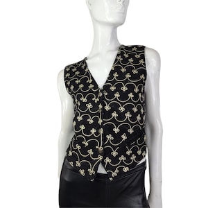 Vintage Black Leather Suede Vest with Embroidered Detail M