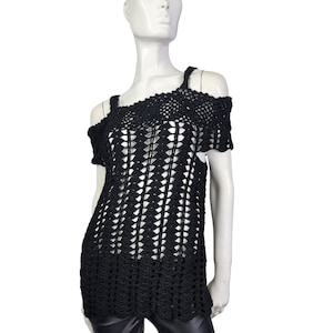 Vintage Black Knit Cold Shoulder Sweater Top S/M