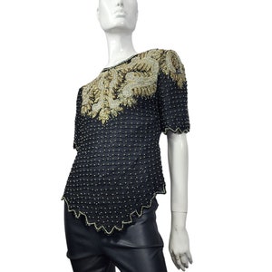 Kazar Women’s Flower Beaded Halter Tank Top Sequin Blouse Black Silver Medium
