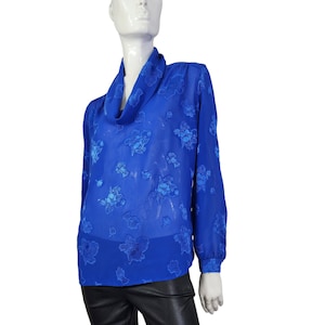 Vintage Teddi of California Sheer Turtleneck Blue Blouse M/L