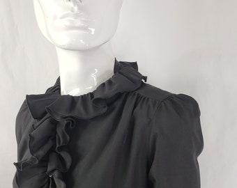 Vintage Jonquil Black Ruffle Collar Blouse S/M