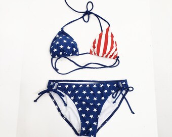 red white and blue strappy bikini