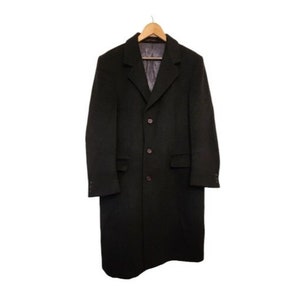 Vintage Mens Black Long Cashmere Wool Blend Coat