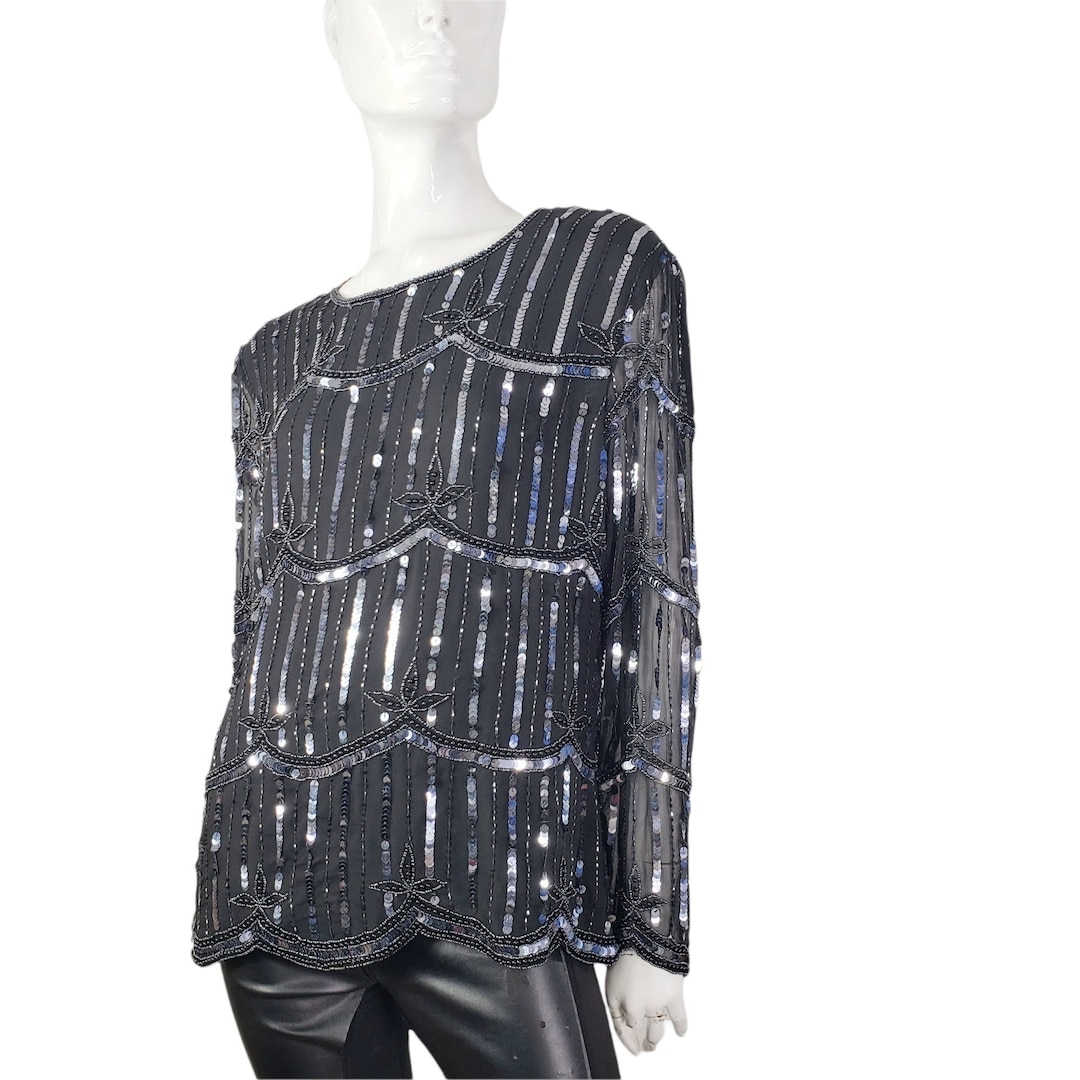 ヴィンテージ STENAY ブラック ビーズ スパンコール ブラウス M - Etsy