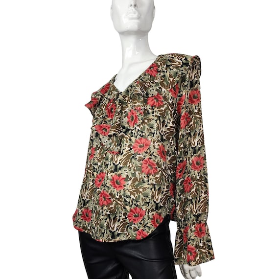 Vintage TRY Floral Ruffle Blouse Large - image 1