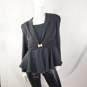 Vintage Black Evening Peplum Blazer Top Large