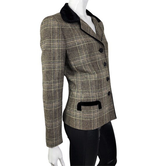 Vintage Plaid Blazer with Black Velvet Collar Kas… - image 2