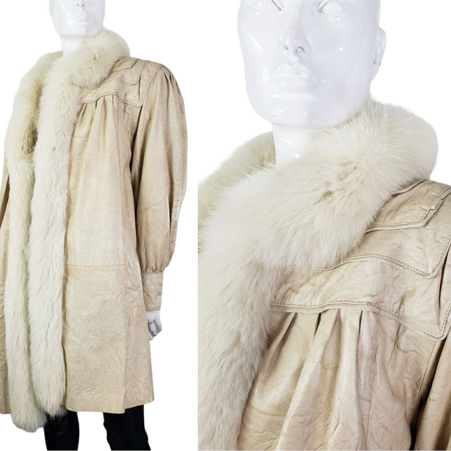 Vintage 70s 80s Marvin Richards Leather and Fur Coat L - Etsy Finland