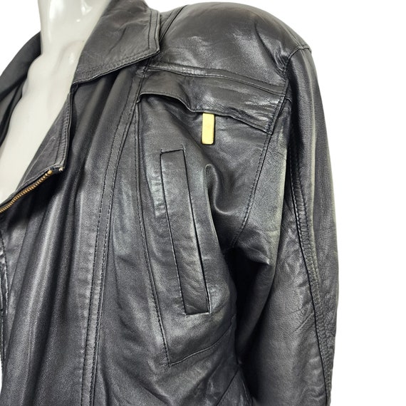 Vintage Black Soft Leather Moto Zippered Jacket S… - image 6