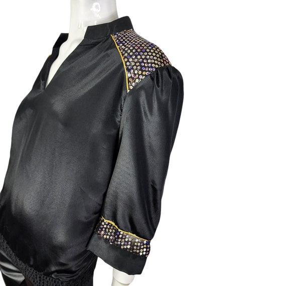 Vintage Tops n Tops Black Sequin Blouse Large - image 8