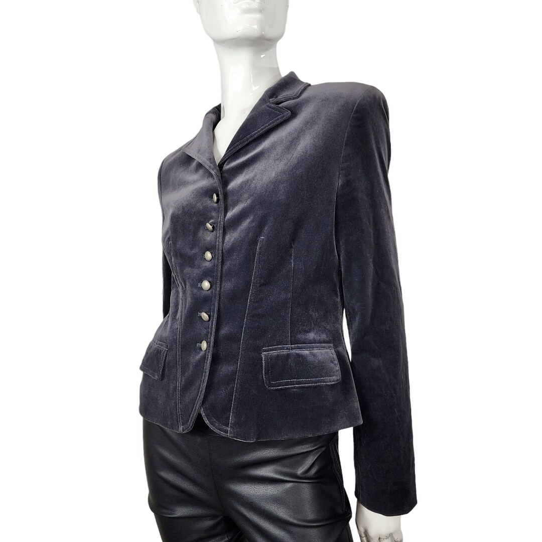 Vintage Dark Gray Velvet Blazer Small Etsy