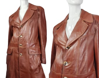 Vintage 70s Brown Leather Coat Unisex