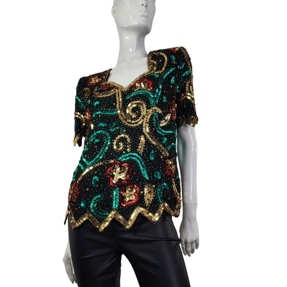 Vintage90s Laurence Kazar  Festive Sequins Beaded… - image 2