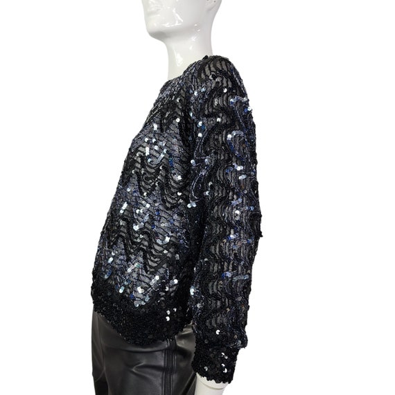 Vintage Black Sheer Silver Sequins Top Blouse Sma… - image 7