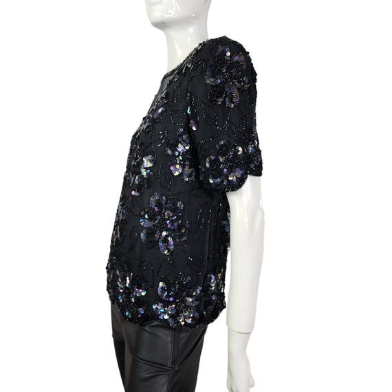 Vintage 90s Laurence Kazar Black Blouse with Irri… - image 7