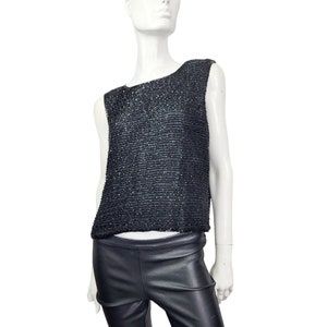 Vintage Stenay Beaded Sleeveless black blouse top M/L