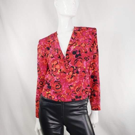 2 Slits Vintage 100/% Silk XS Long Floral Tunic