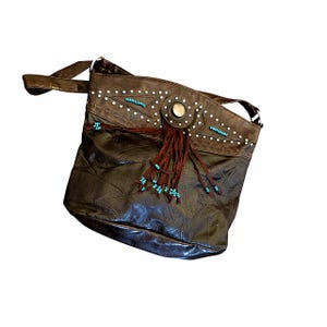 Vintage Dark Brown Leather Boho Fringe Bag