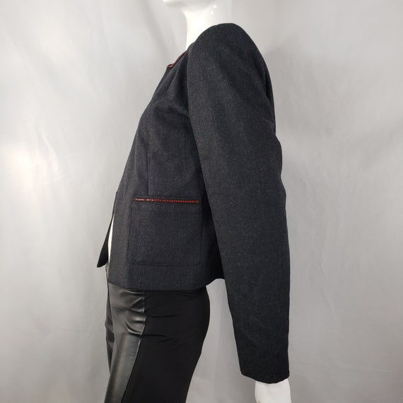 Vintage Gray Wool Blazer with Red Crystal Trim Sm… - image 6