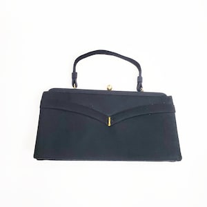 Vintage 60s Black Wool Felt Purse Handbag