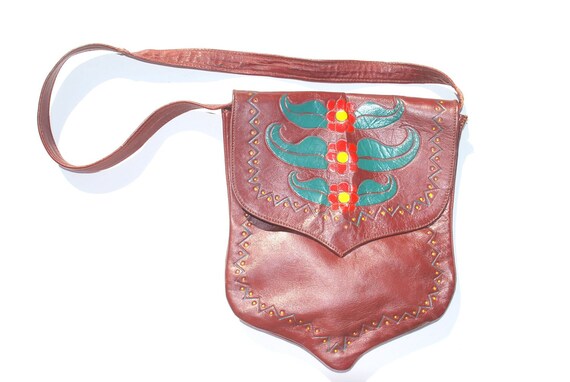 Sac Bandoulière Bohème Hippie Années 60/70 - Taille Moyenne, Vert, Tricot Acrylique Occasion