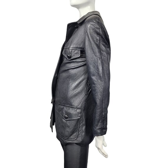 Vintage 70s Black Leather Jacket XS/S - image 4