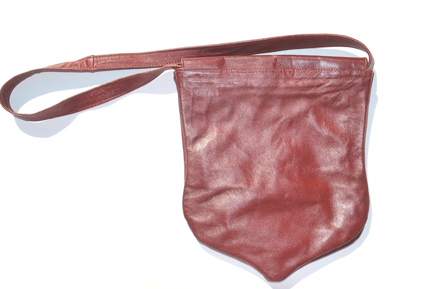 Sac à Main Vintage Cuir Marron Boho Années 70 – Style Hippie, Double Anses, Poches – Occasion