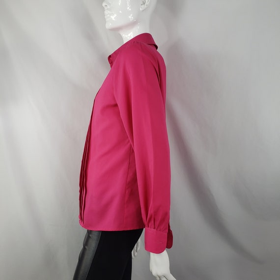 Vintage 70s hot pink blouse front pleats  Small - image 5